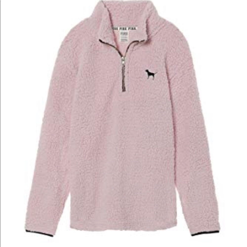 VS Pink Sherpa boyfriend quarter zip medium NWT